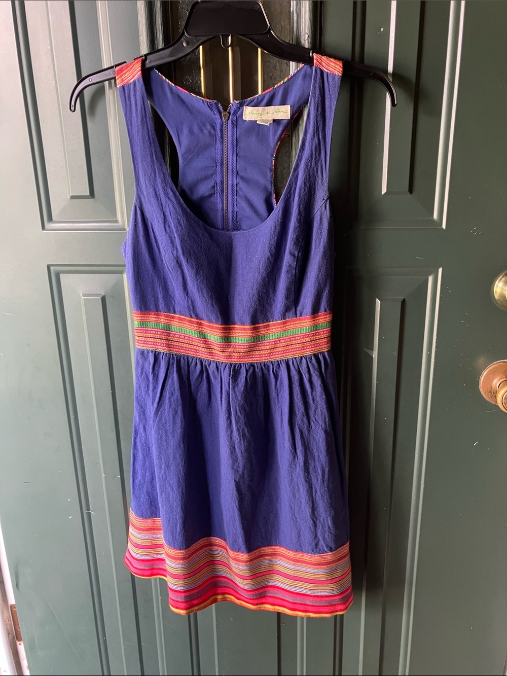 Staring at Stars Purple Cotton Midi Dress with Red and Coral Stripes